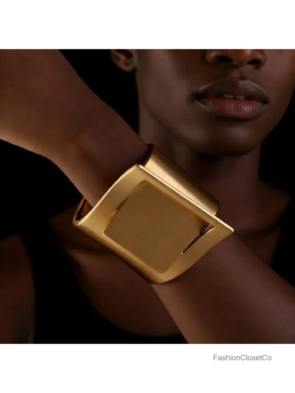 14k Gold Plated Hinged Cuff Bracelet Chunky Geometric Square Buckle